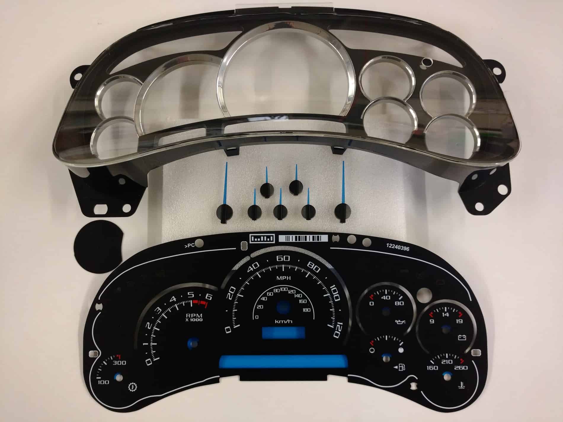 ASI White Face Gauge Overlay Kit With Green LED Steppers – For Chevy GMC Trucks 2003-2005